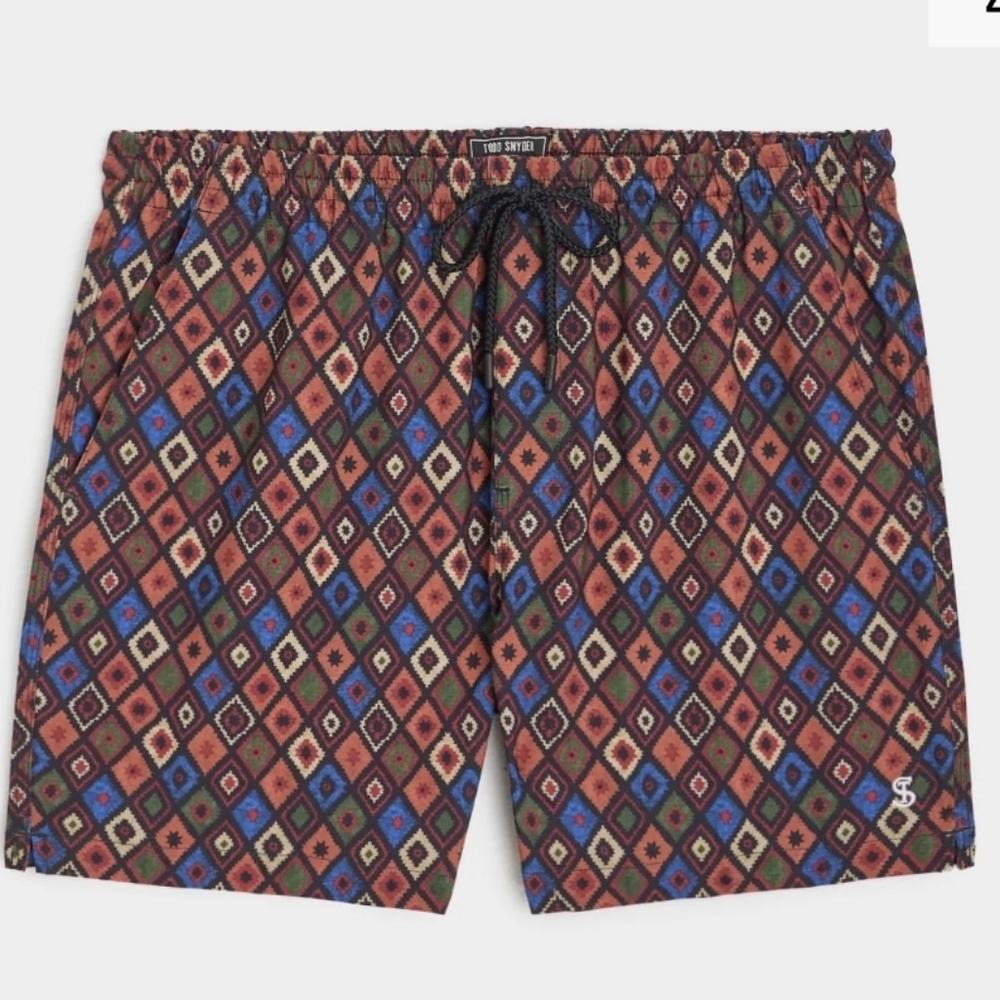 Todd Snyder 5" Montauk Swim Short in Abstract Diamond,Size L